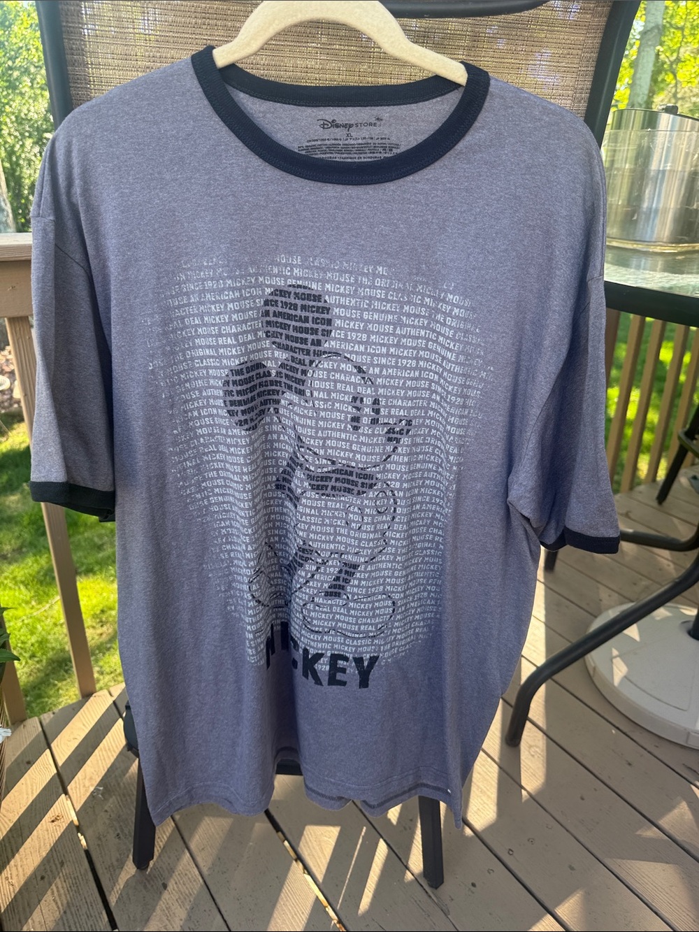 Disney Gray Mickey Mouse Text Tee with Black Trim